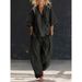 Women's Fashion Two Piece Set American Style Casual V Neck Top Loose Short Sleeve High Waisted Trousers Solid Color_ecoleips.com