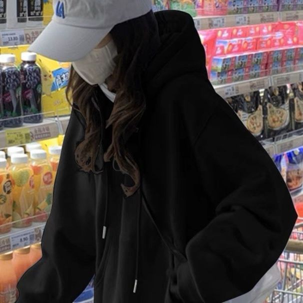 Soft Blue Fleece-lined Thick Hooded Sweatshirt For Women, High-end, Casual And Loose, 2025 Spring, Autumn, Winter Top_ecoleips.com