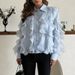 Pink Ruffled Blouse For Women French Romantic Style Long Sleeved Loose Cardigan Korean Spring High End Commuter Top_ecoleips.com