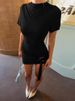 Mozision Backless Short Sleeve Sexy Mini Dress Women Elegant Metal Buckle Skinny Draped Ruched Club Party Dresses Female Clothes_ecoleips.com