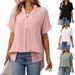 2025 Summer New Women's V-neck Short Sleeve Striped Loose Plaid Shirt_ecoleips.com