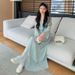 Autumn New Korean Fashion High-Cut Long-Sleeve Chiffon Maternity Dress_ecoleips.com