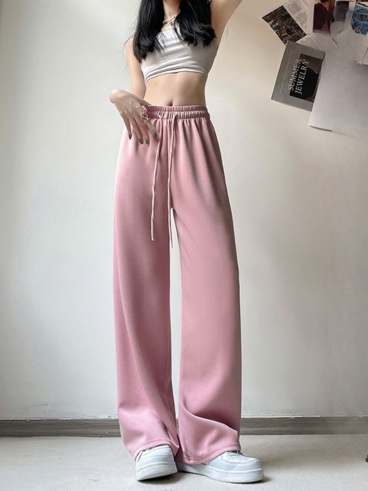 K Sports Pants With High Waist And Hanging Sensation, Floor Length Straight Leg Pants, Women's Casual Narrow Version Wide Leg Pants_ecoleips.com