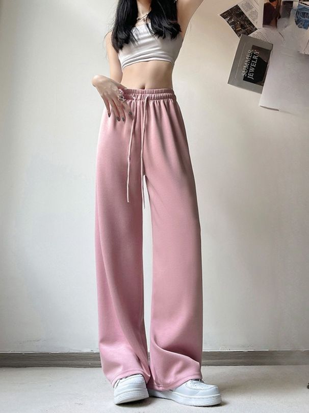 K Sports Pants With High Waist And Hanging Sensation, Floor Length Straight Leg Pants, Women's Casual Narrow Version Wide Leg Pants_ecoleips.com
