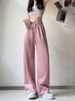 K Sports Pants With High Waist And Hanging Sensation, Floor Length Straight Leg Pants, Women's Casual Narrow Version Wide Leg Pants_ecoleips.com