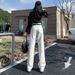 High Waisted Straight Leg Jeans White Women's Wide Leg Floor Length Pants Versatile Unique Style Spring Autumn Design_ecoleips.com