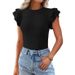 Women's Clothing Round Neck Short Sleeve Top Ruffled Casual Solid Color American Style New 2026 Fashion For Ladies_ecoleips.com