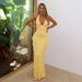 Summer European American Style Women's Sleeveless Backless V Neck Halter Neck Tie Elegant Ruffle Long Dress_ecoleips.com