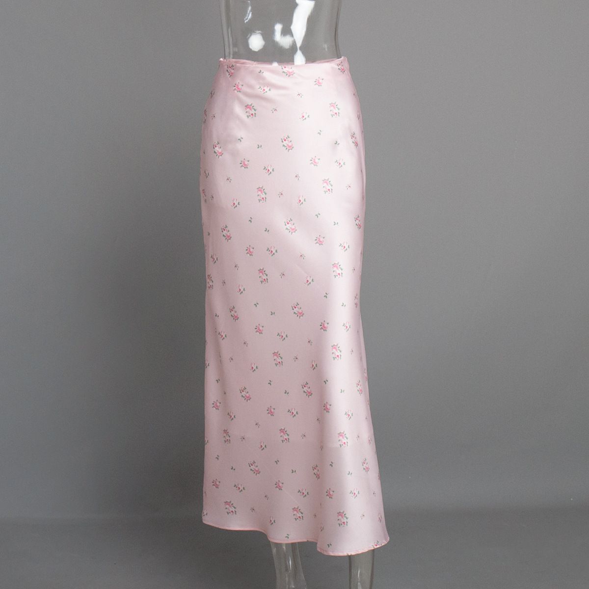 Women's Clothing Spring And Summer New Temperament Floral Satin Printed Drape High Waist Skirt_ecoleips.com