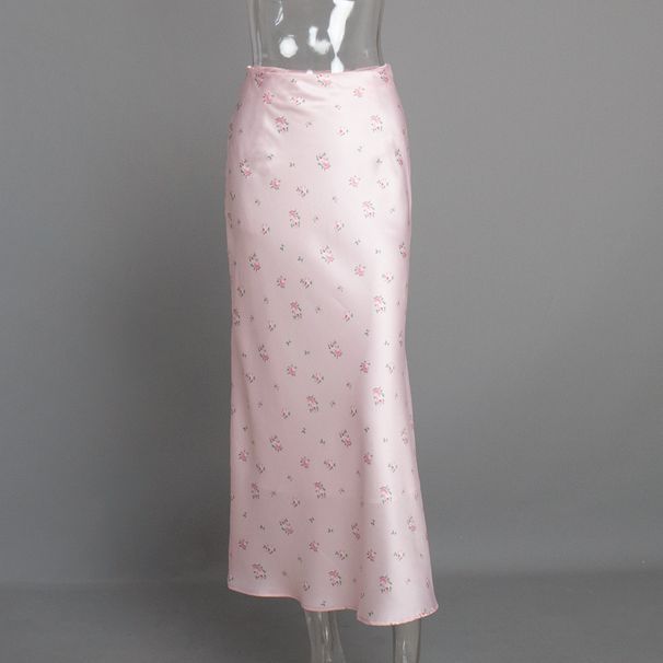 Women's Clothing Spring And Summer New Temperament Floral Satin Printed Drape High Waist Skirt_ecoleips.com