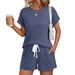 Women's Casual Ribbed Knit Shorts Set Breathable Loungewear Co-Ord Two-Piece Outfit Comfortable Summer T-Shirt And Shorts_ecoleips.com