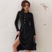 Spring Ribbed Dress for Women round Neck Button Long Sleeve European American Style Side Slit New Arrival 2025_ecoleips.com