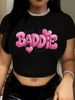 Women's Slim Fit Short Sleeve T-Shirt Casual Sexy Letter Print Top Fashion Summer Tees Polyester Comfortable Elegant_ecoleips.com