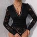 Women's Elegant Jumpsuit With V-Neck & Sheer Yoke, Long Sleeve Bodycon Romper For Spring & Fall (S-XL)_ecoleips.com