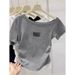Asymmetric Hem Slim-Fit Short Sleeve T-Shirt – Waist-Defining Ribbed Texture, Breathable Cotton Blend (Women’s Casual & Office Wear)_ecoleips.com