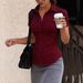 Professional Slim-Fit V-Neck Short Sleeve Blouse For Women – Office Commute & Casual Wear (Black, Burgundy, Blue, White)_ecoleips.com