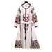Bohemian Retro Ethnic For Women, Vacation Cotton Linen Embroidered National Style Tie Loose Long Dress_ecoleips.com