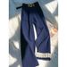 Women's Clothing Elegant Oversized Navy Blue Lace-Trimmed Wide-Leg Pants For Petite Women - Comfortable & Stylish Casual Lounge Pants_ecoleips.com