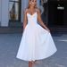 2025 Summer French Gentle Style First Love Temperament Tea Party Tie-Waist Ruched Pure Desire White Strap Dress_ecoleips.com