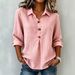 Women's Collared Cotton Linen Button up Top Loose Long Sleeved Shirt Fashionable European American Style_ecoleips.com