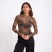 Aria Basics Aria Basics S32280 European And American Cross-border New Product Women's Sexy Leopard Print Mesh Printed Bodysuit T-shirt_ecoleips.com