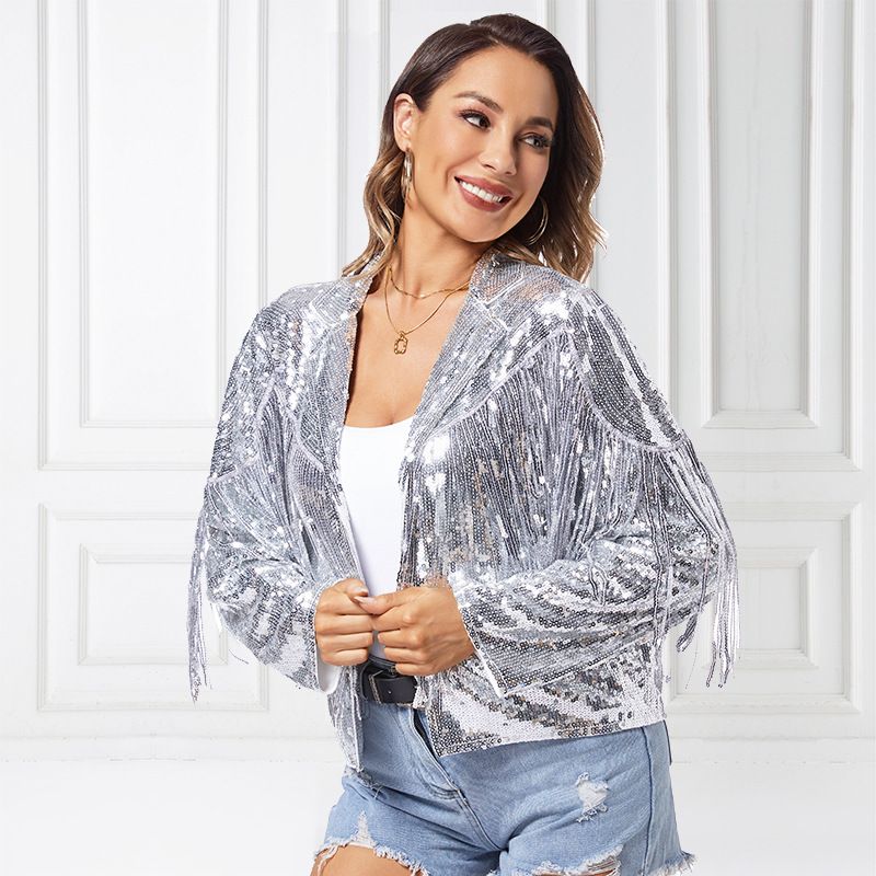 Women's Clothing Sequined Jacket Nightclub Ds Bar Street Dance Adult Women's Sequined Tassel Cardigan Jacket_ecoleips.com