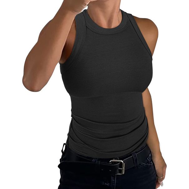 2024 European American Cross-border Independent Site Summer Women's Ribbed Tank Top With Round Neck And Slim Fit_ecoleips.com