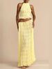 Women's Clothing Backless Halter Neck Sling Drawstring Chiffon Pleated Long Skirt Two Piece Set_ecoleips.com