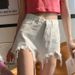 2025s Women's Summer Denim Shorts, Stylish Thin Plus Size, Slimming High Waist, Ripped A-line Frayed Hot Pants, Trendy Ins_ecoleips.com