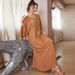 Women's Clothing Khaki Hand Stitched Diamond Middle East Southeast Asia Travel Sleeve Dress_ecoleips.com