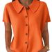 Fashionable And Elegant Lapel Waffle Knit Solid Color Casual Short Sleeved Shirt Women's Clothing Tops New_ecoleips.com
