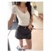 Pure Desire Lace Spliced Bow V-neck Short-sleeved T-shirt Female Summer Hot Girl Inner Slim Slimming Short Top_ecoleips.com