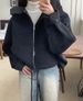 Women's Clothing Stylish Detachable Hooded Wool Blend Coat Casual Short Jacket With Belt & Patchwork Design, Loose Fit, Warm Winter Outerwear_ecoleips.com