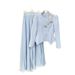 Elegant Blue Two-Piece Set With Intricate Beading & Subtle Fringe, Waist-Cinching Pleated Maxi Skirt, Formal Evening Gown_ecoleips.com