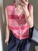 Summer Striped Knitted Sleeveless Women, Thin And Stylish, Fashionable Cardigan Vest For Layering, Short V-neck Top_ecoleips.com