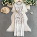 Women's Clothing Light Luxury Lady Temperament Diamond Round Neck Dress Summer Tie Waist Exquisite Lace Elegant Long Skirt_ecoleips.com