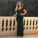 Women's Clothing New Temperament Women's Sexy And Sweet Collar Slit Thigh Sequined Dress_ecoleips.com