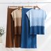 Fashion Suit Casual Contrast Color Round Neck Three Quarter Sleeve Knit Sweater High Waist Slim Wide Leg Pants Trousers Two Piece Suit_ecoleips.com