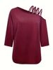 Women's Off-Shoulder Loose T-Shirts Solid Color Casual Top Polyester Cotton Tees For Autumn Winter New Style American Ladies_ecoleips.com