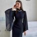 Elegant Mesh-Paneled Midi Dress – Flowy A-Line Silhouette With Batwing Sleeves & Adjustable Waist Tie (Polyester Crepe For Office To Evening)_ecoleips.com