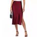 Aria Basics Aria Basics Cross-border 2024 European American Women's Slit Satin Skirt, Elastic High-waisted Dress, Slimming, Fashionable_ecoleips.com