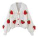 Aria Basics Aria Basics European American Style Lantern Sleeve Knitted Cardigan For Women, 2024 Autumn And Winter, Loose Design, Cute Strawberry_ecoleips.com