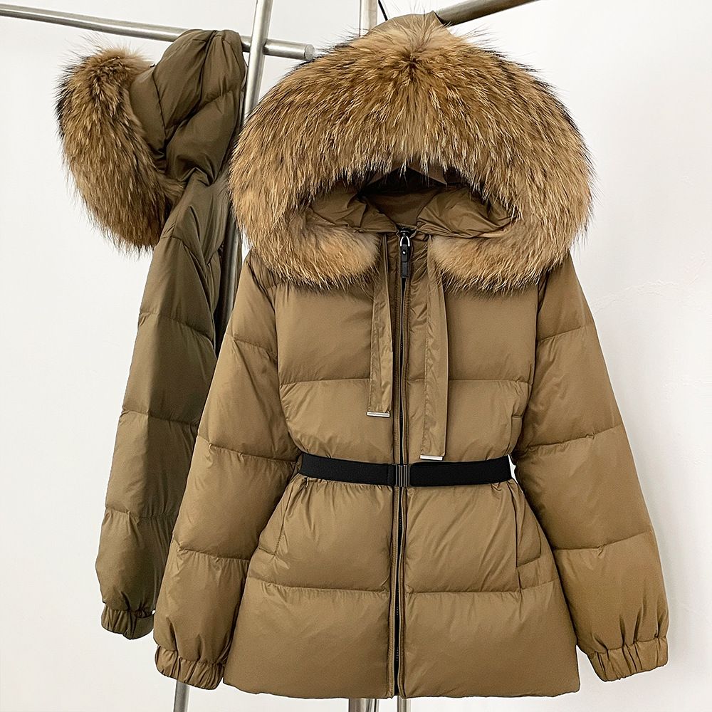 Women's Long Puffer Coat With Detachable Hooded Fur Trim, 86-90% White Duck Down, Warm Winter Jacket For Commuting & Casual_ecoleips.com