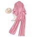 Women's Clothing Temperament Elegant Fashion Lapel Embroidery Hollow Shirt High Waist Slim Straight Pants Trousers Two Piece Suit_ecoleips.com