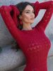 Winter Slim Maxi Dress Elegant Long Knitted Ruffle Dress Women Sexy 2025 Autumn Retro Flared Sleeve Hollow Evening Party Dresses_ecoleips.com