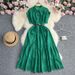 Women's Clothing Heavy Hollow Embroidery Waist Slimming Button Down Mid Length Dress Short Sleeves Lapel_ecoleips.com
