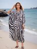 Plus Size Quick Drying Beach Cover Up Women's Loose Fit Kaftan Long Beach Robe Woven Front Design Wire Free_ecoleips.com