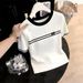 Women's Black White Color Block Splicing Round Neck Short Sleeve Knit Top Summer New Arrival_ecoleips.com