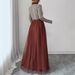 Women's Waist-Cinching Tie, Color-Blocking Women's Long-Sleeve Mesh Patchwork Dress_ecoleips.com