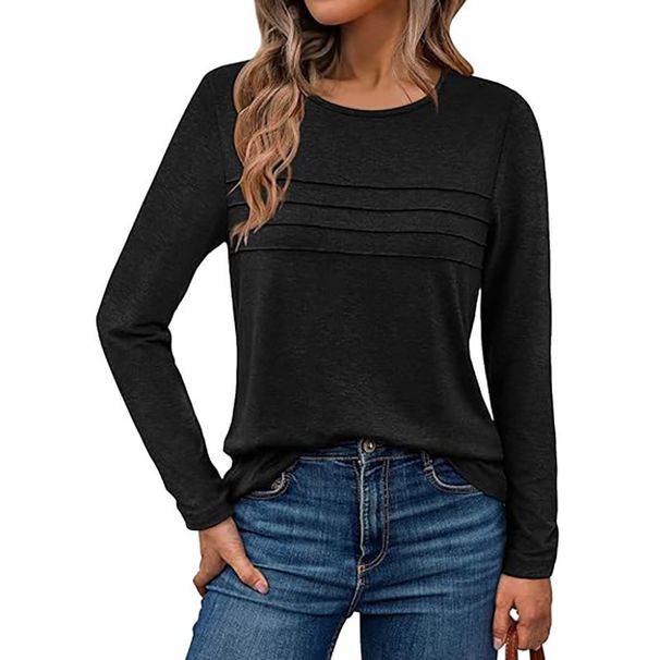 Wholesale Of Solid-Color Round-Neck, Pullover, Striped And Pleated Long-Sleeved T-Shirts And Tops For Women In Autumn An_ecoleips.com